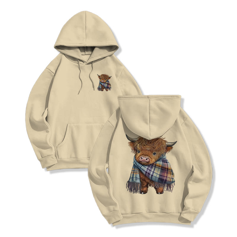 Vintage Scottish Highland Cattle Print Hoodie - Apricot - US16-18(2XL) - image 1