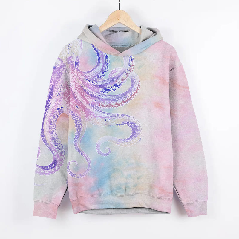 Unisex Unique Colored Octopus Print Long Sleeved Hoodie - Multicolor - US44-46(8XL) - image 1