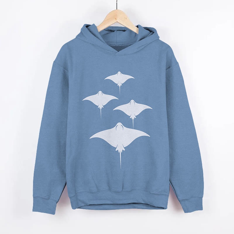 Unisex Ocean Manta Ray Team Print Long Sleeved Hoodie - Blue - US44-46(8XL) - image 1