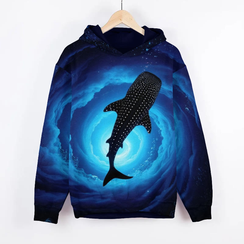 Unisex Deep Sea Vortex Whale Shark Print Long Sleeved Hoodie - Dark Blue - US44-46(8XL) - image 1