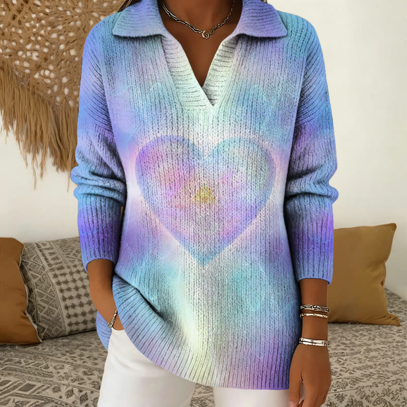 Sending Love Valentine's Day Print Polo Collar Long Sleeved Sweater - Purple - 5XL - image 1