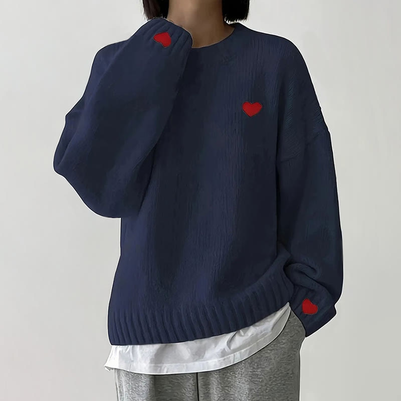 Valentine's Day Small Heart Print Casual Pullover Sweater - Navy Blue - 4XL - image 6