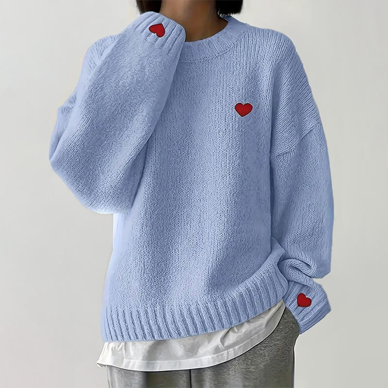 Valentine's Day Small Heart Print Casual Pullover Sweater - Light Blue - 4XL - image 2