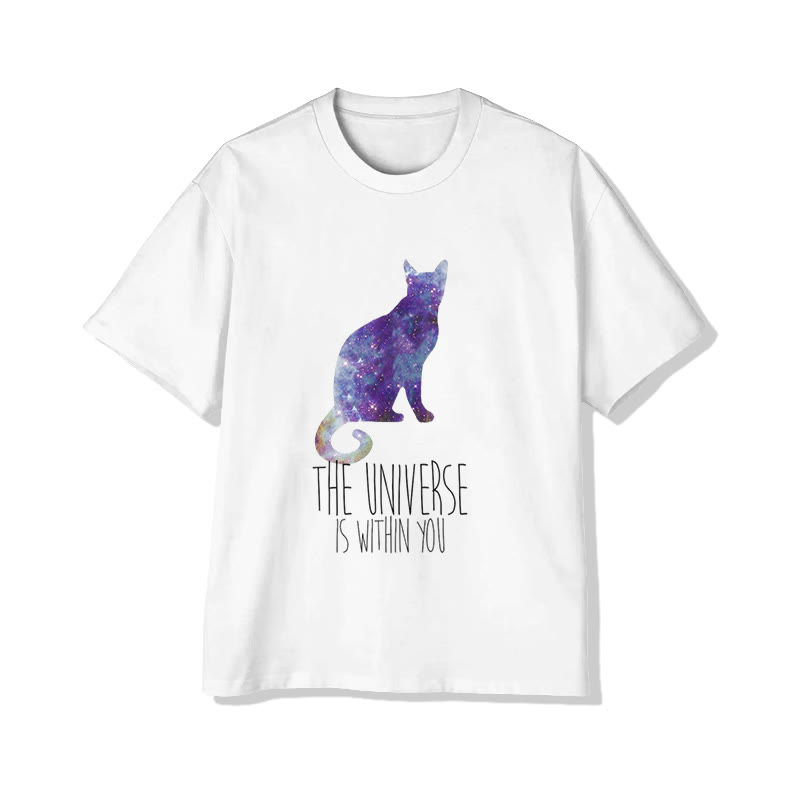 Unisex Aurora Cat Print Short Sleeved Crew Neck T-shirt - White - 2XL - image 1