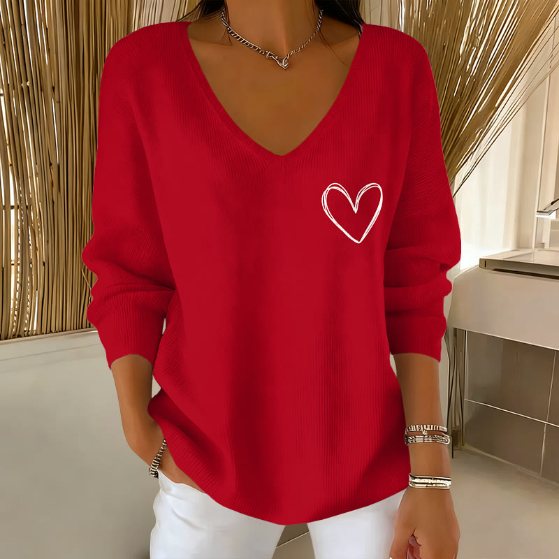 Valentine's Day Comfortable Simple Hearts Pattern Print Causal V-neck Pullover Sweater - Red - 5XL - image 1