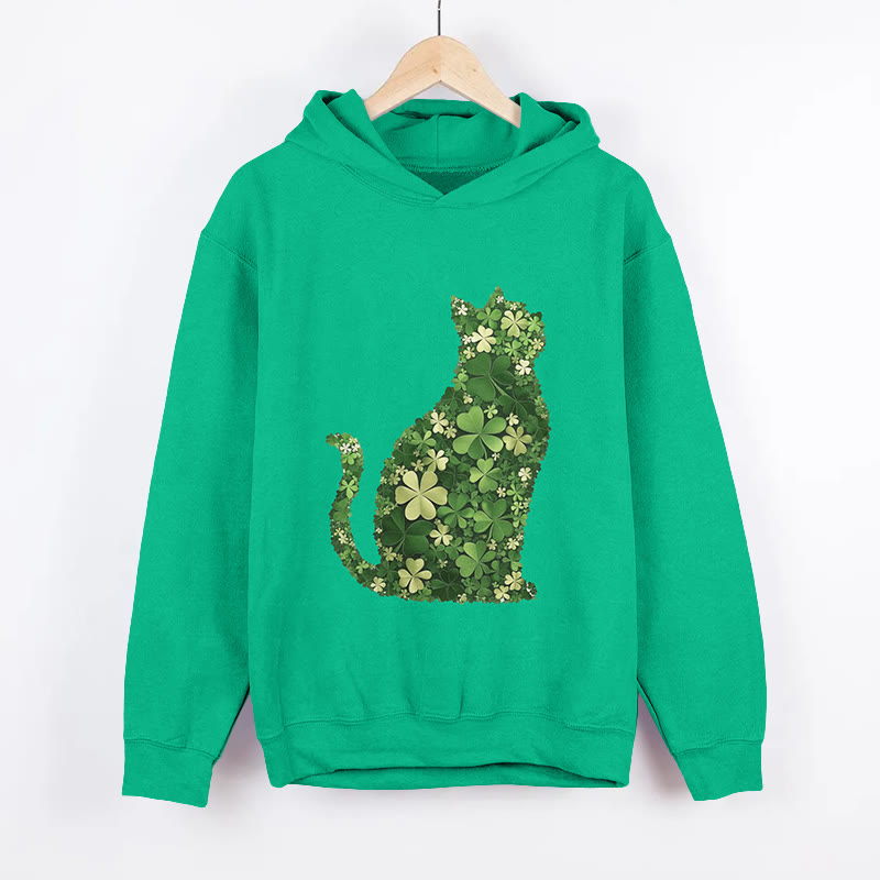 Unisex St. Patrick's Day Lucky Cat Art Print Long Sleeved Hoodie - Green - US44-46(8XL) - image 2