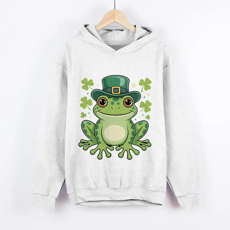 Unisex St. Patrick's Day Frog  Print Long Sleeved Hoodie - White - US44-46(8XL) - image 1