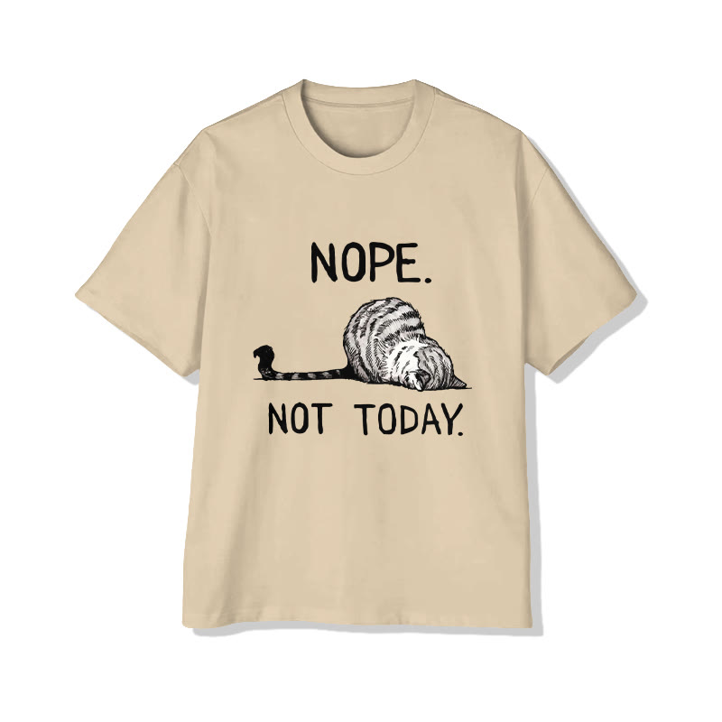 Unisex Nope. Not Today. Lazy Cat Print Short Sleeved Crew Neck T-shirt - Apricot - 2XL - image 1