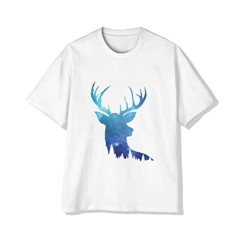 Unisex Ombre Glowing Reindeer Print Short Sleeved Crew Neck T-shirt - White - 2XL - image 1
