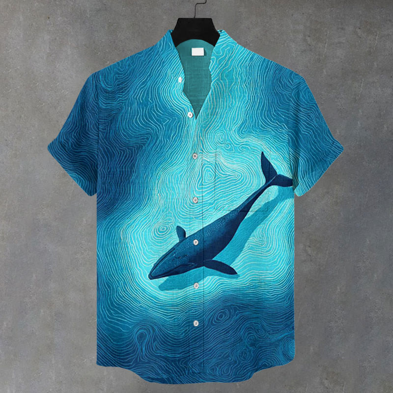 Men's  Ocean Gradient Shark Print Casual Shirt - Blue - 5XL - image 1
