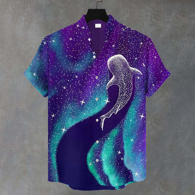 Men's Aurora Whale Print Casual Shirt - Purple - 5XL - image 1