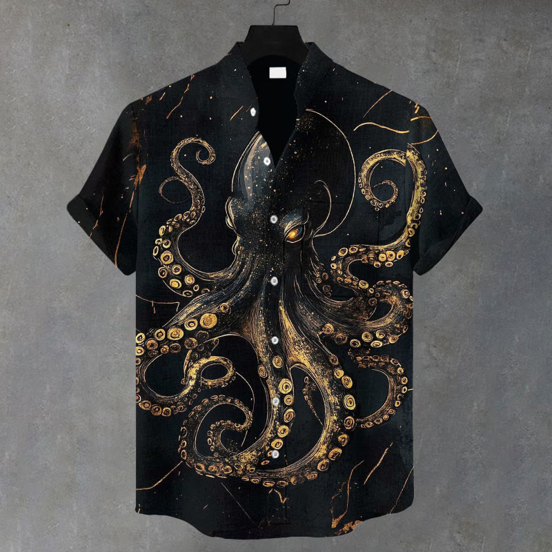 Men's  Unique 3D  Octopus Print Casual Shirt - Black - 5XL - image 1