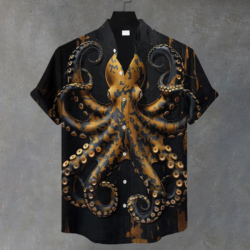 Men's  Leopard  Octopus Print Casual Shirt - Black - 5XL - image 1