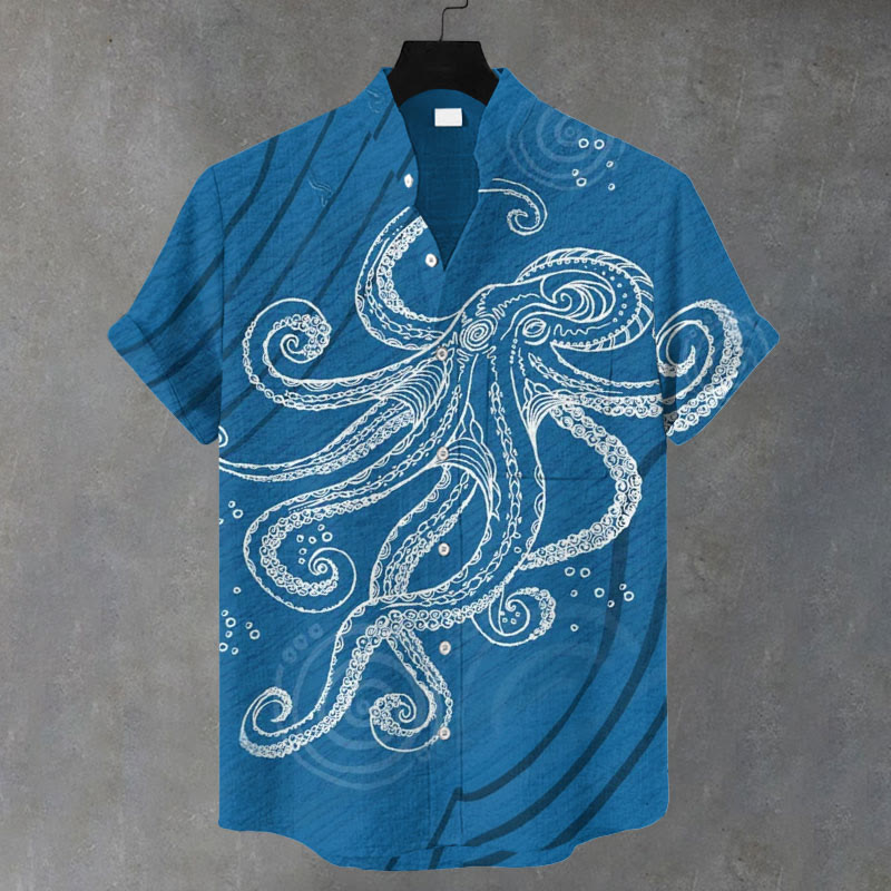 Men's Ocean Octopus Print Casual Shirt - Blue - 5XL - image 1
