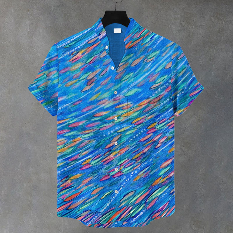 Men's Marine Fish Shape Print Casual Shirt - Blue - 5XL - image 1