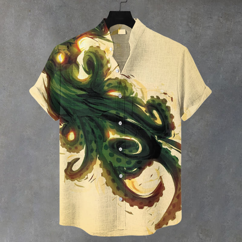 Men's  Retro Octopus Tentacles Print Casual Shirt - Apricot - 5XL - image 1