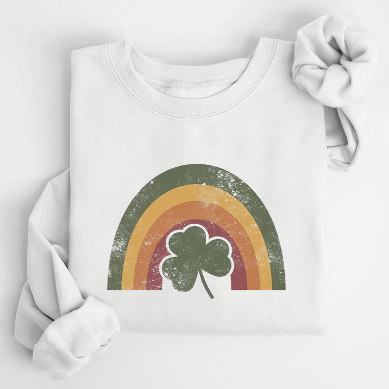 St. Patrick's Day Four-leaf Clover Rainbow Print Crew Neck Sweatshirt - White - US16-18(2XL) - image 2