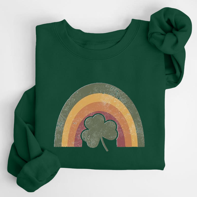 St. Patrick's Day Four-leaf Clover Rainbow Print Crew Neck Sweatshirt - Green - US16-18(2XL) - image 1