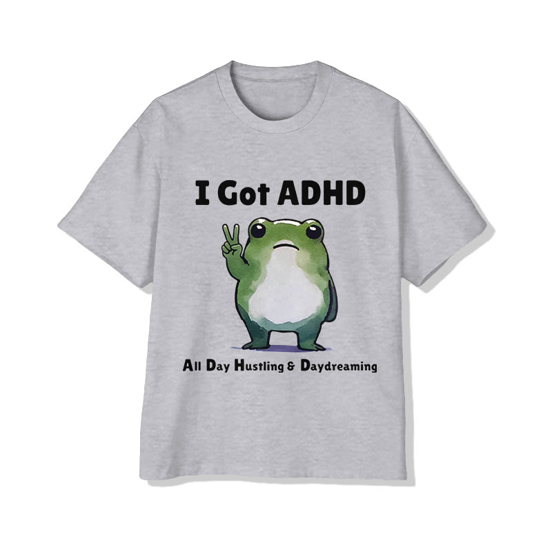 Unisex  Funny  Frog  Print Short Sleeved Crew Neck T-Shirt - Grey - 2XL - image 2