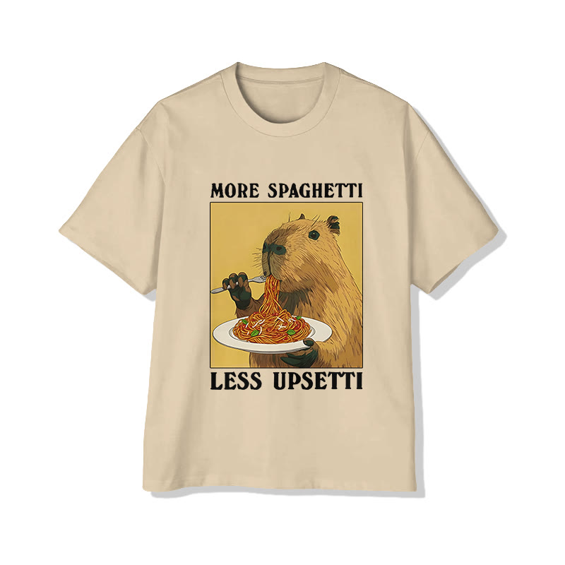 Unisex  Capybara Eating Pasta  Print Short Sleeved Crew Neck T-Shirt - Apricot - 2XL - image 1