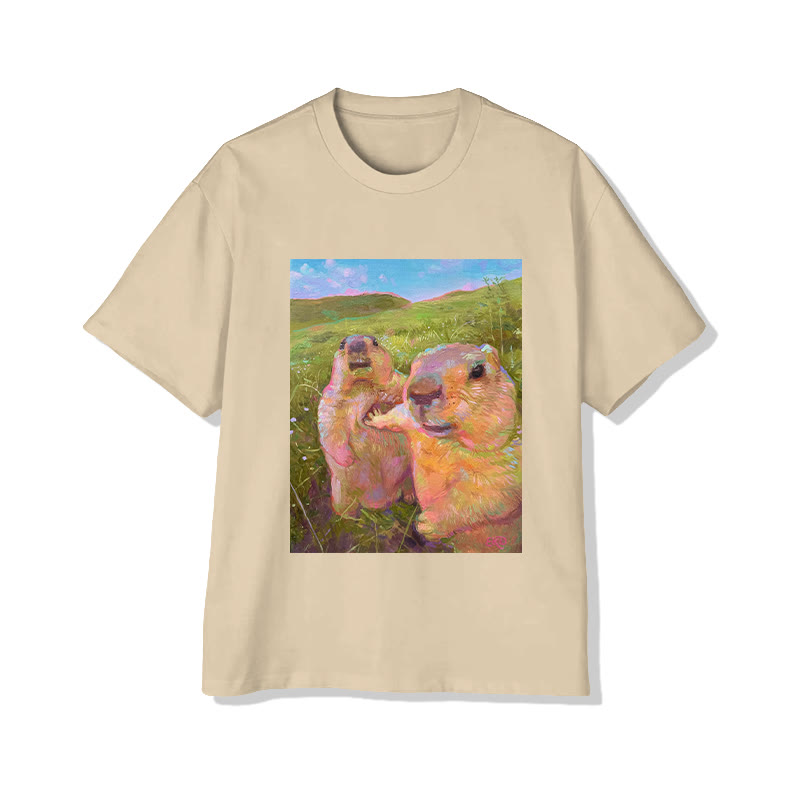 Unisex  Stay Calm Emoji Pack Print Short Sleeved Crew Neck T-Shirt - Apricot - 2XL - image 2