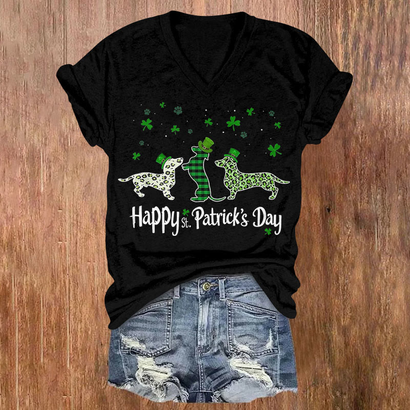 St. Patrick's Day Funny Dogs Print Short Sleeved V-neck T-shirt - Black - US32-34(5XL) - image 2