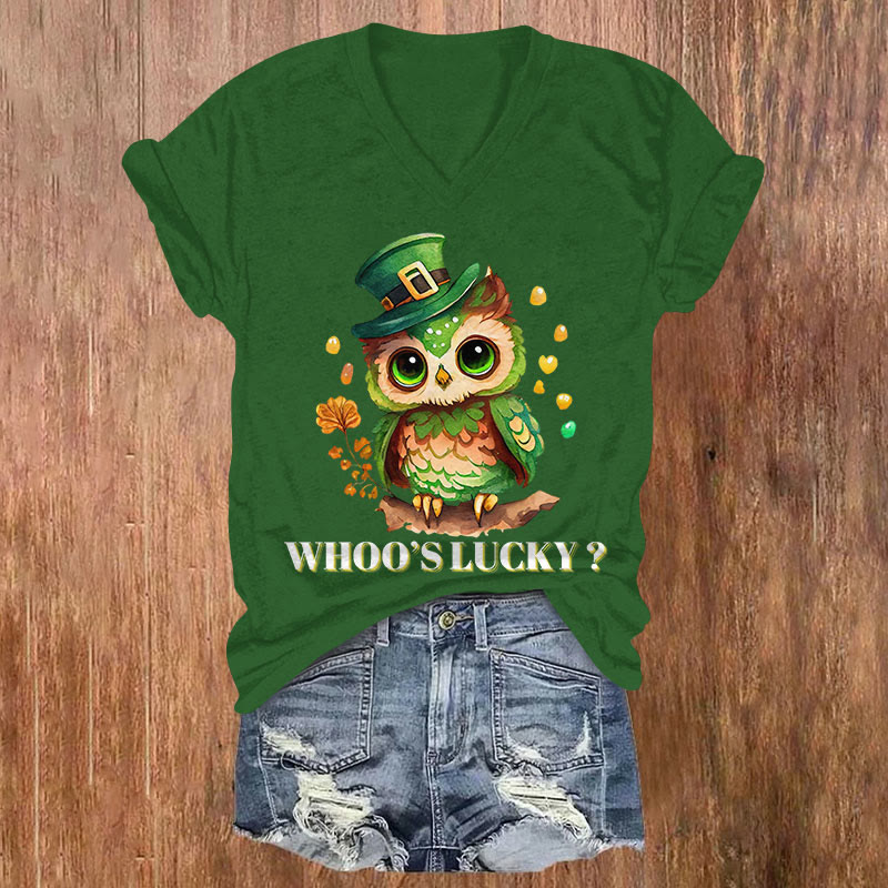 St. Patrick's Day Owl Print Short Sleeved V-Neck T-Shirt - Green - US32-34(5XL) - image 2