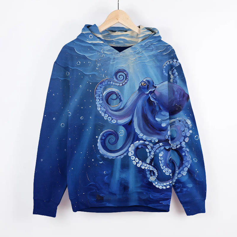 Creative Vivid 3D Octopus Art Print Long Sleeve Hoodie - Blue - US44-46(8XL) - image 2