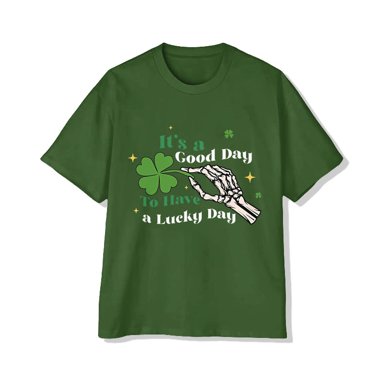 Unisex St. Patrick's Day Skeleton Hand Holding Four-leaf Clover Print Short Sleeved Crew Neck T-shirt - Green - 2XL - image 1