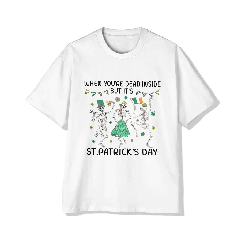 Unisex St. Patrick's Day Dancing Skeleton Man Print Short Sleeved Crew Neck T-shirt - White - 2XL - image 1