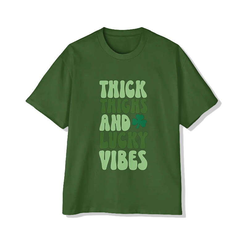 Unisex St. Patrick's Day Thick Thighs And Lucky Vibes Print Short Sleeved Crew Neck T-shirt - Green - 2XL - image 2