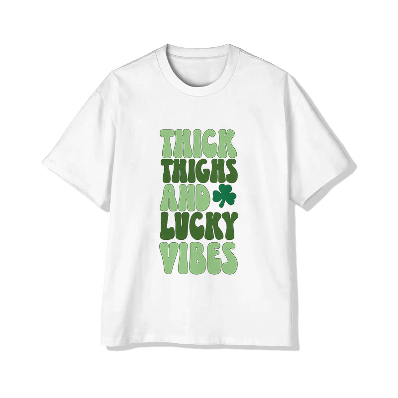 Unisex St. Patrick's Day Thick Thighs And Lucky Vibes Print Short Sleeved Crew Neck T-shirt - White - 2XL - image 1
