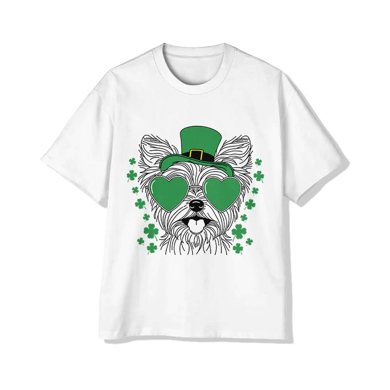 Unisex St. Patrick's Day Lovely Puppy Print Short Sleeved Crew Neck T-shirt - White - 2XL - image 1
