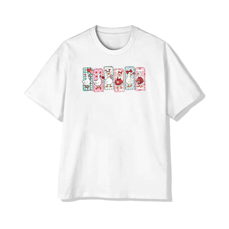 Style Of Postage Stamps Goose Valentine's Day Print T-shirt - White - 8XL - image 2