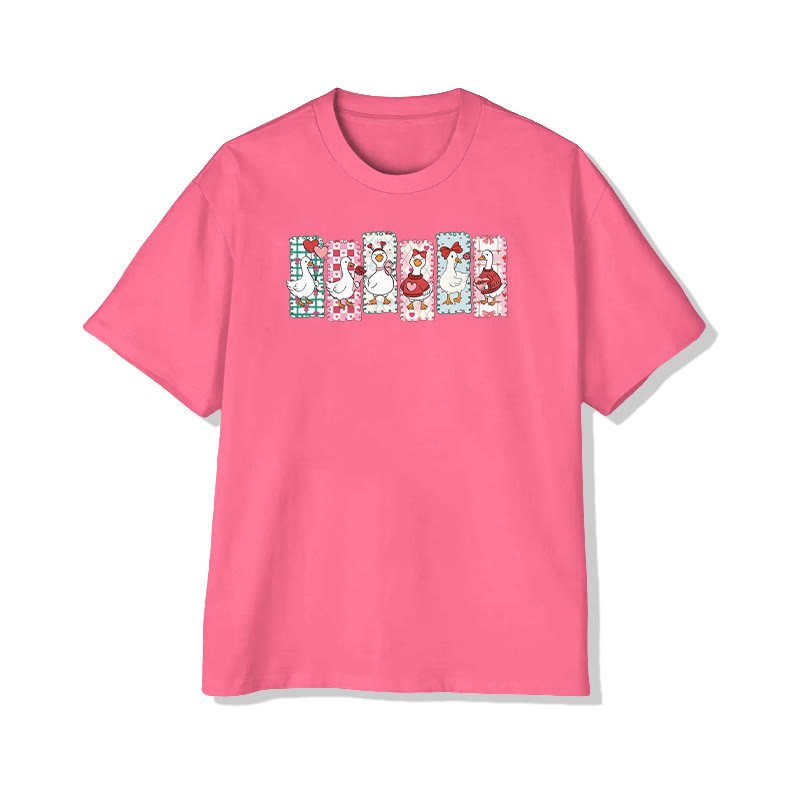 Style Of Postage Stamps Goose Valentine's Day Print T-shirt - Rose - 8XL - image 1