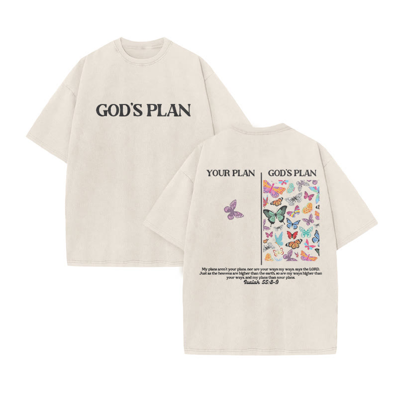 Unisex God's Plan Vintage Print Acid Washed T-shirt - White - 3XL - image 2