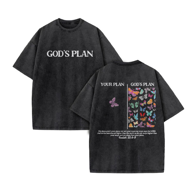 Unisex God's Plan Vintage Print Acid Washed T-shirt - Black - 3XL - image 1