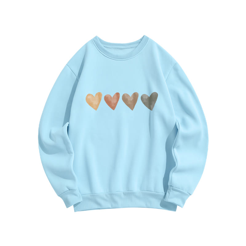 Neutral Watercolor Heart Print Crew Neck Sweatshirt - Blue - US16-18(2XL) - image 4