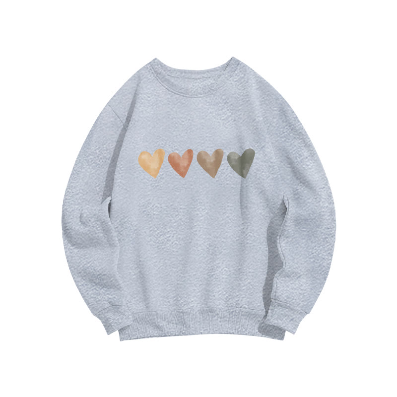 Neutral Watercolor Heart Print Crew Neck Sweatshirt - Grey - US16-18(2XL) - image 1