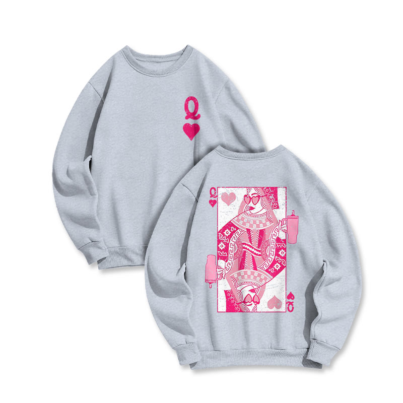 Queen Of Hearts Print Crew Neck Sweatshirt - Grey - US16-18(2XL) - image 1