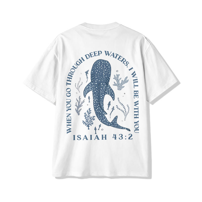 Unisex Isaiah 43:2 When You Go Through Deep Waters Print Short Sleeve Crew Neck T-shirt - White - 2XL - image 1