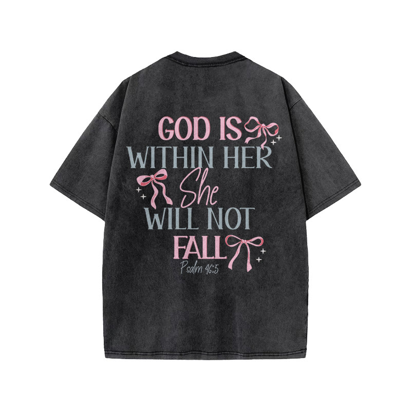 God Is Within Her Psalm 46:5 Print Acid Washed T-shirt - Black - US20-22(3XL) - image 1