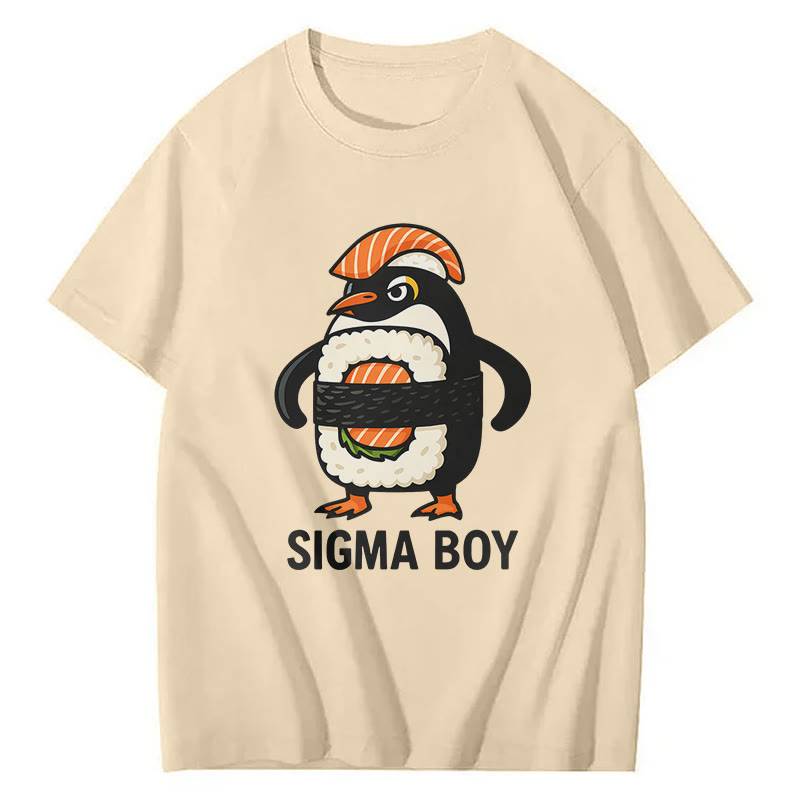 Sigma Boy Sushi Penguin Print Short Sleeved Crew Neck T-Shirt - Apricot - 2XL - image 1