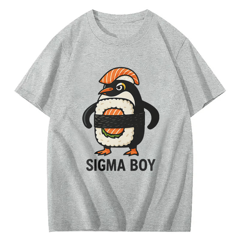 Sigma Boy Sushi Penguin Print Short Sleeved Crew Neck T-Shirt - Grey - 2XL - image 3