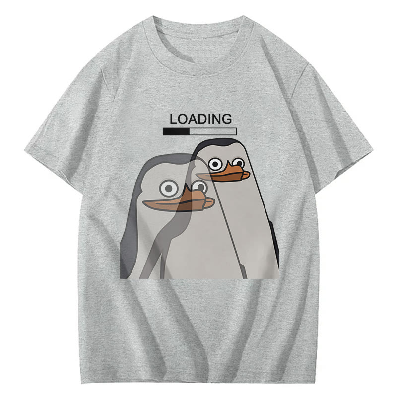 Unisex Loading Penguin Print Short Sleeved Crew Neck T-Shirt - Grey - 2XL - image 6