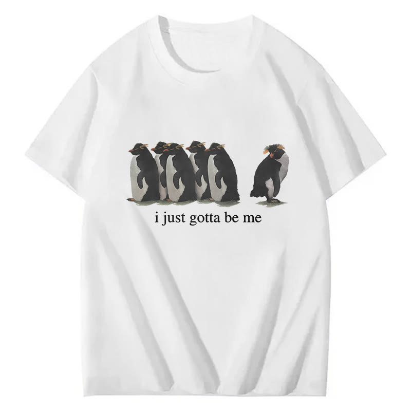 I Just Gotta Be Me Penguin Print Short Sleeved Crew Neck T-Shirt - White - 2XL - image 1