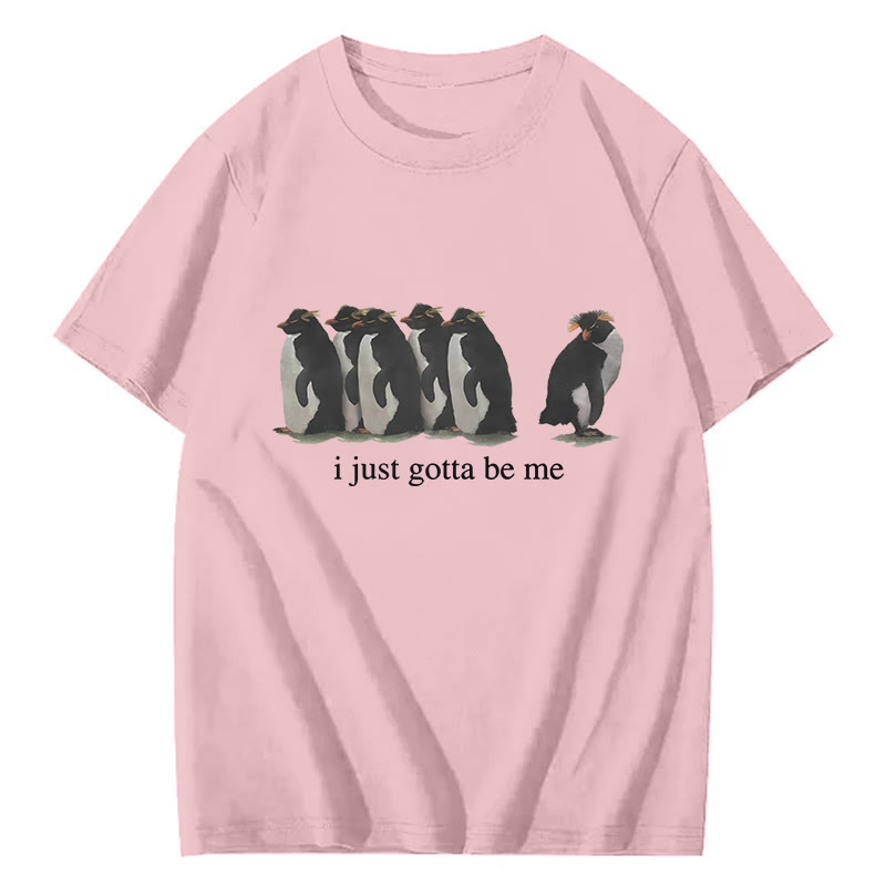 I Just Gotta Be Me Penguin Print Short Sleeved Crew Neck T-Shirt - Pink - 2XL - image 4