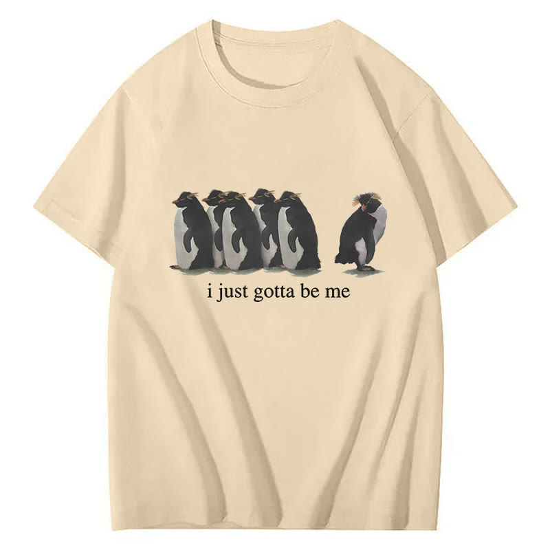 I Just Gotta Be Me Penguin Print Short Sleeved Crew Neck T-Shirt - Apricot - 2XL - image 2