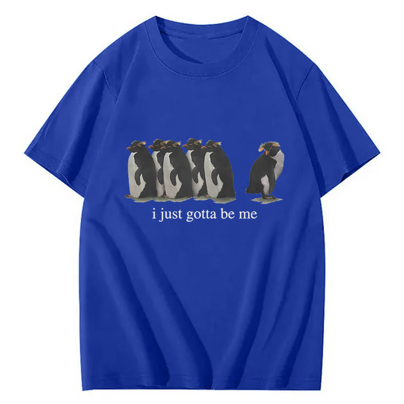 I Just Gotta Be Me Penguin Print Short Sleeved Crew Neck T-Shirt - Royal Blue - 2XL - image 5