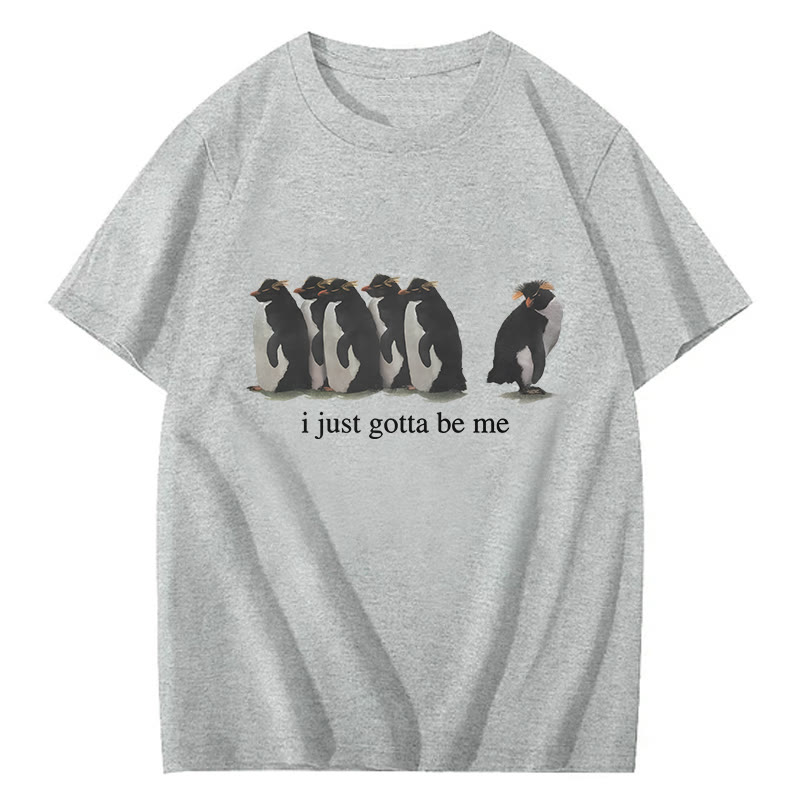 I Just Gotta Be Me Penguin Print Short Sleeved Crew Neck T-Shirt - Grey - 2XL - image 3